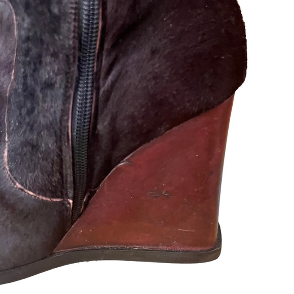 Italian Calf Hair Mid-Shin Boots with Leather Covered Wedge Heel - Picture 11 of 14